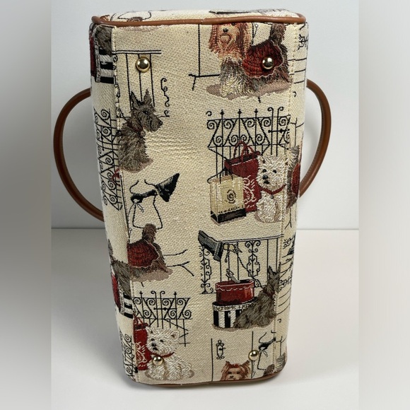 Signare Tapestry Brown Puppies Dog  Tote Hand Bag Large Rare Novelty - Picture 9 of 15